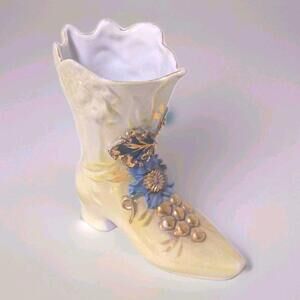 Vintage Lustreware Porcelain Victorian 4" Boot Shoe Floral Indigo Gold Germany